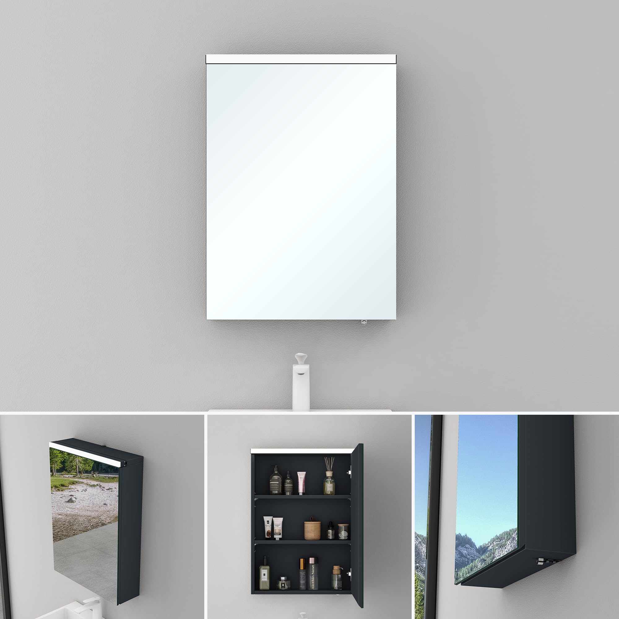 Badezimmer Schrank SONNI Spiegelschrank Bad Mit Beleuchtung Und Steckdose LED Spiegelschrank Mit Touch-Schalter, 3 Einstellbare Lichtfarben Beschlagfrei, Mit Ablagefläche 80×60 Cm Spiegelschrank 100cm