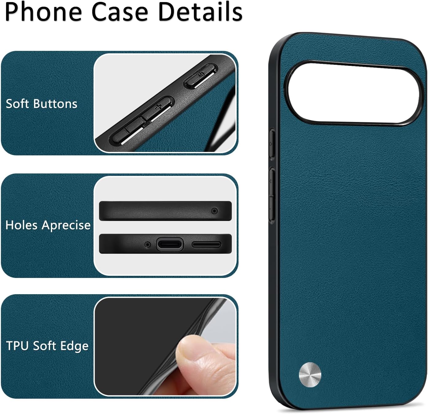 Slim Fit Case for Google Pixel 9 Pro XL, Soft TPU Edges + Faux Leather Back Cover, Anti-Fingerprint Scratch Shockproof Camera Protective for Google Pixel 9 Pro XL Phone Case (Blue) image 3