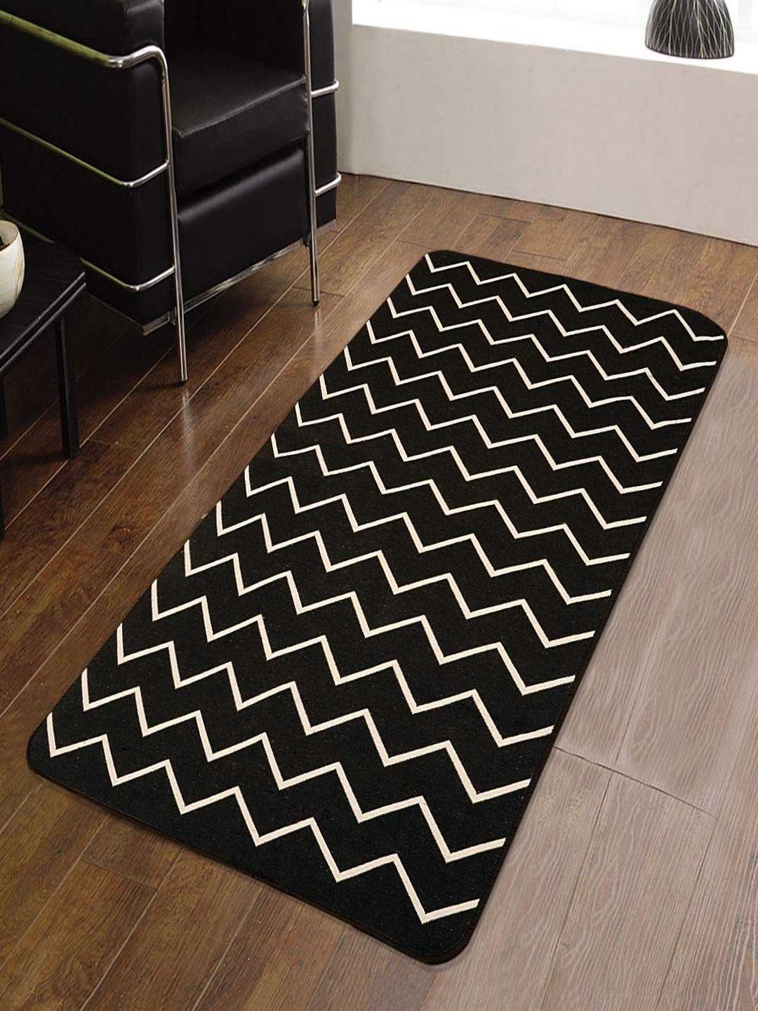 Saral Home Zig-Zag Designer Soft Cotton Durable & Washable Multipurpose Runner for Home/Kitchen/Living Area/Lobby/Office with Anti Skid Backing (Black, 70 Cm X 130 Cm)-image-30