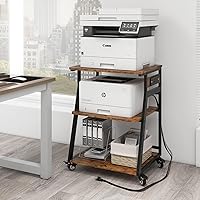 Vista 2 de Natwind 23.6"x19.7" Large Printer Stand,3 Tier Printer Table with Charging Station, Rolling Cart with Adjustable Storage Shelf for Home Office