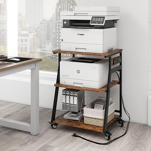 Miniatura 2 de Natwind Soporte de impresora grande de 23.6 x 19.7 pulgadas, mesa de impresora de 3 niveles con estación de carga, carrito rodante con estante de