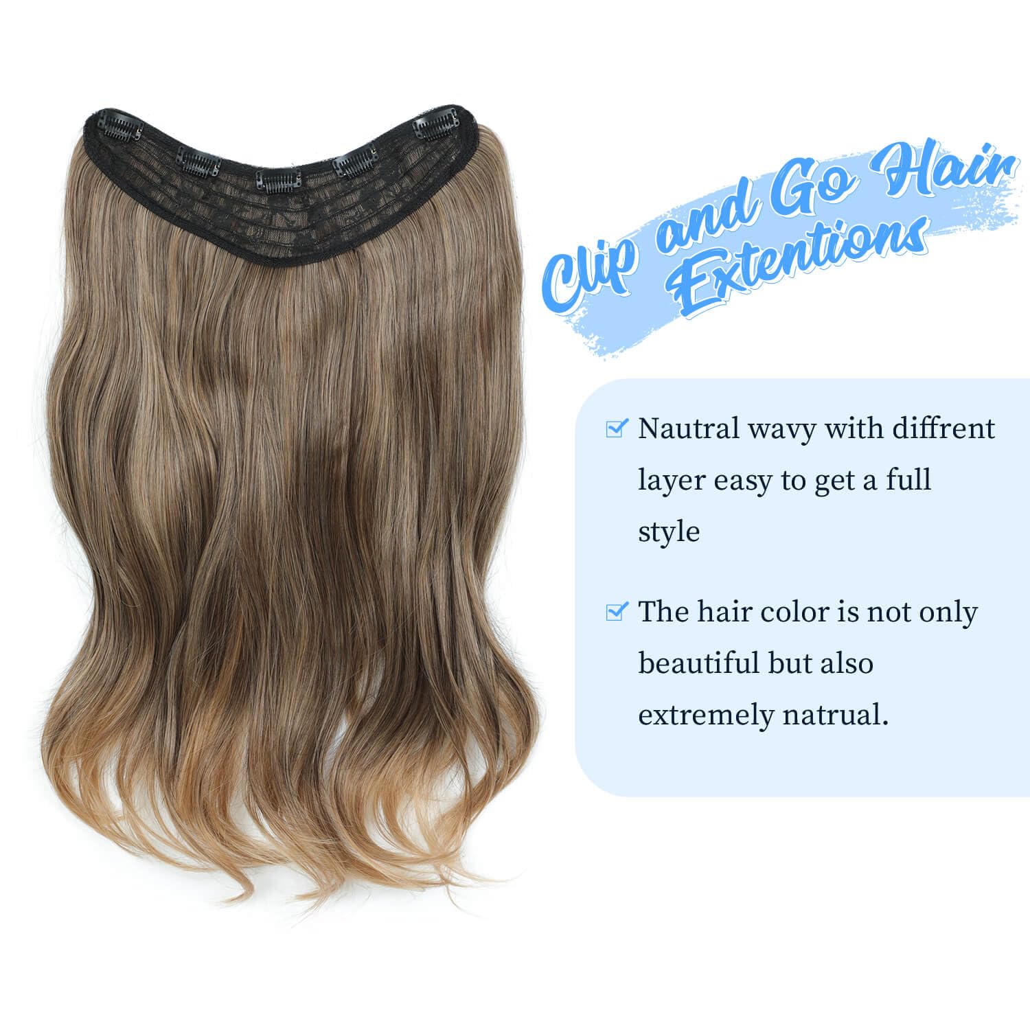 Ms taj Hair Extensions 20Inch Medium Brunette with Honey Brown Balayage Body Hair Extensions Clip in Wavy Natural Layered Full head Thick for women with Dense hair increase hair volume - Image 3