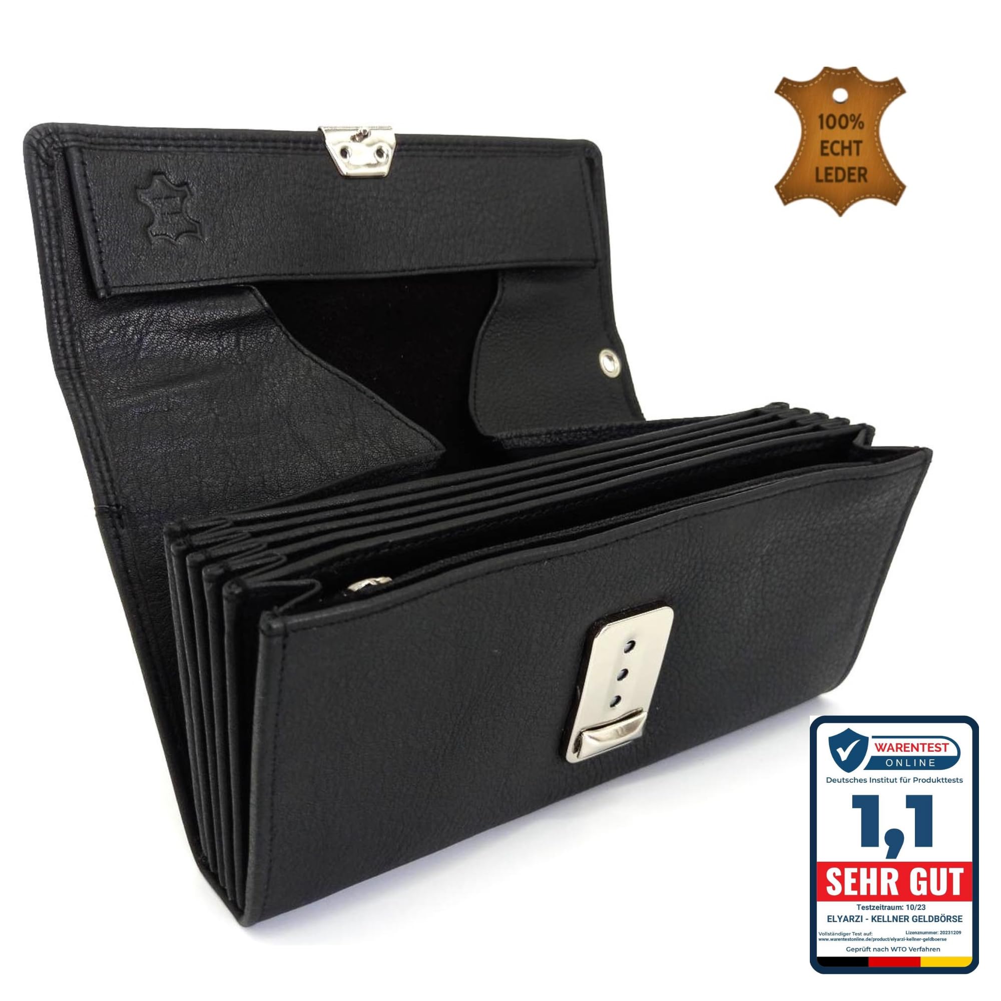 Cartera de camarero de alta calidad, 100 % piel de búfalo de agua, suave, protección RFID, cartera profesional de camarero, monedero negro, monedero para taxi, monedero unisex para camareros