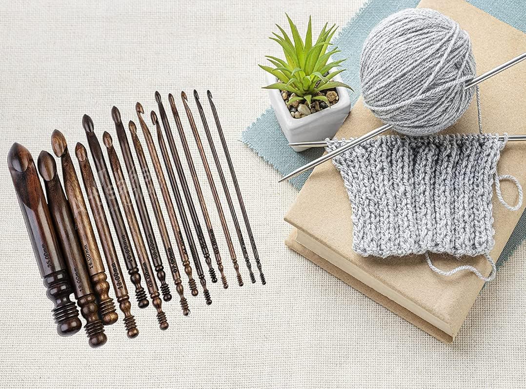 15 Sizes Crochet Hooks Set, 3.5 mm to 25 mm, Ergonomic Crochets Hook for Arthritic Hands, Knitting & Crocheting Needles - Extra Long Crochet Hook (Only Crochet Hooks Set of 15)