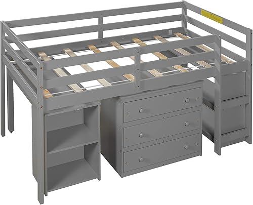 Miniatura 5 de Merax - Cama baja con armario y escritorio portátil para niños y adolescentes color gris