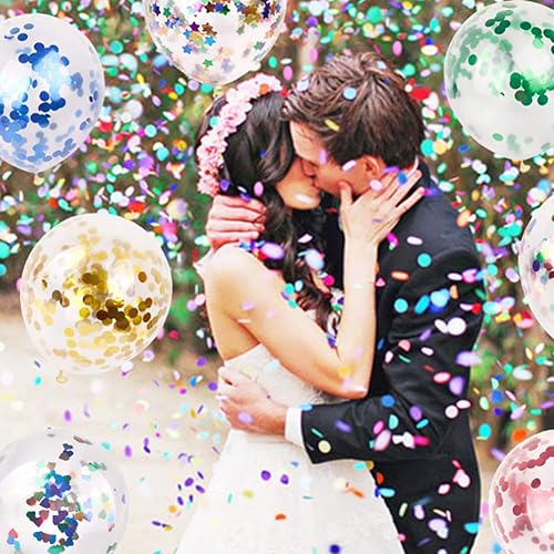 Miniatura 5 de Globos de confeti para fiestas, paquete de 50 globos de látex de confeti arcoíris de 12 pulgadas para decoración de cumpleaños, baby shower, fiesta