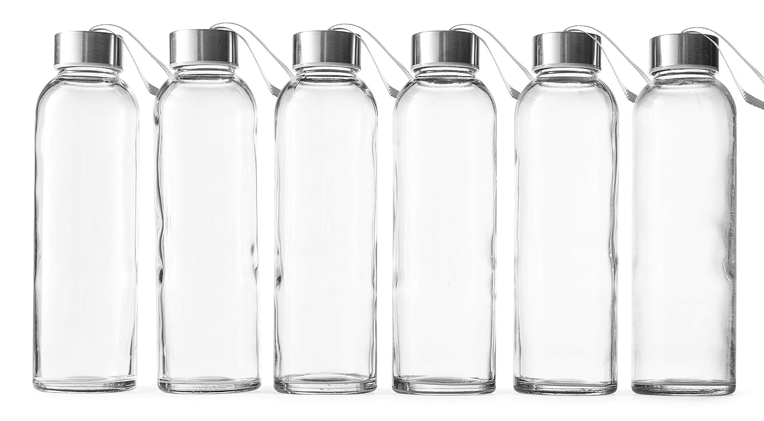 Epica 18Oz. Glass Beverage Bottles with Carrying Loop Cap, Set of 6