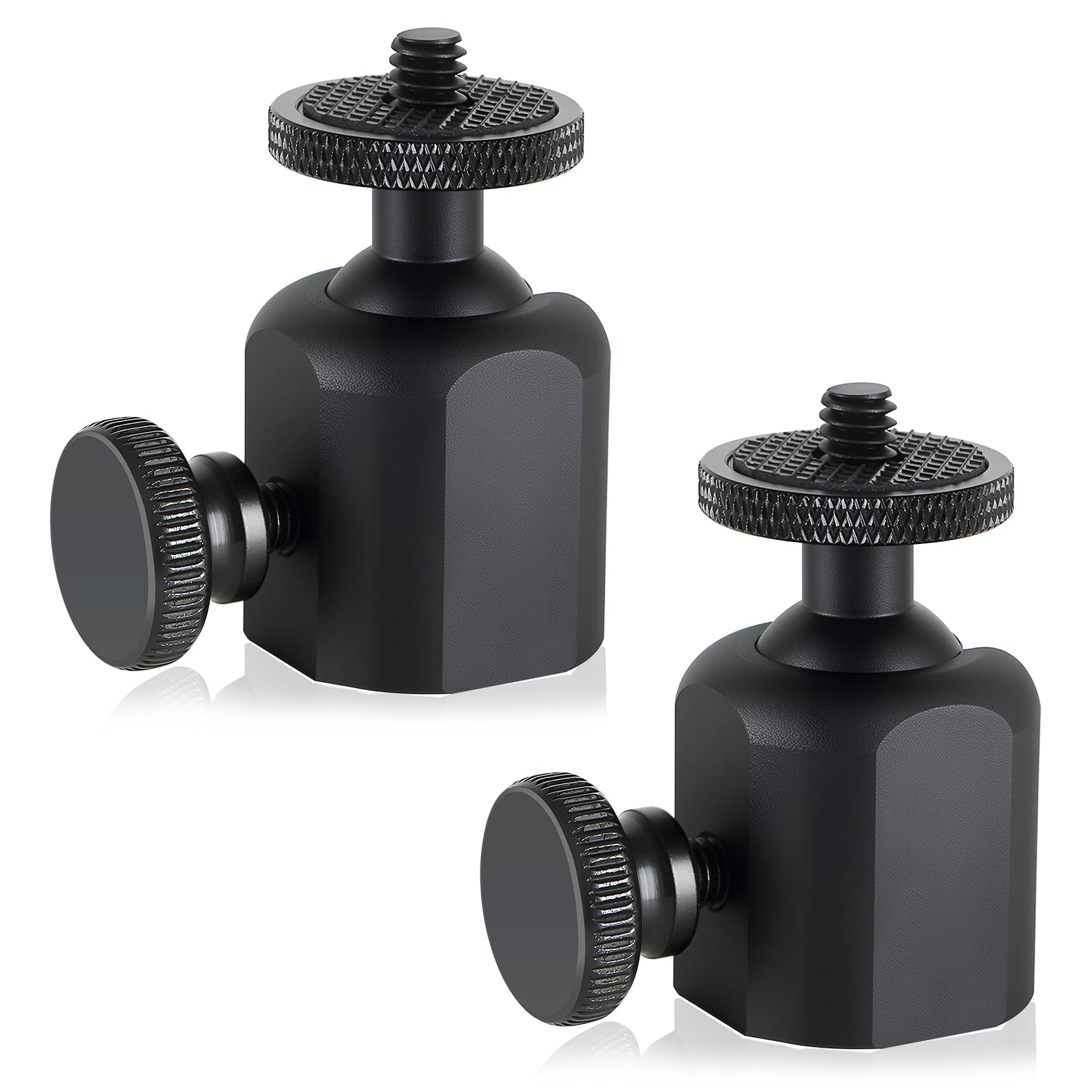 Testa a sfera Mini Ball Head con adattatore per flash da 1/4, girevole a 360°, con adattatore hot shoe per fotocamera e monitor LCD, microfono, luce LED, ecc. (nero x2)