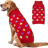 Vista 1 de KYEESE Suéter de San Valentín para perro, suéter suave de cuello alto para perro grande con estampado de lentejuelas de corazón, suéteres cálidos