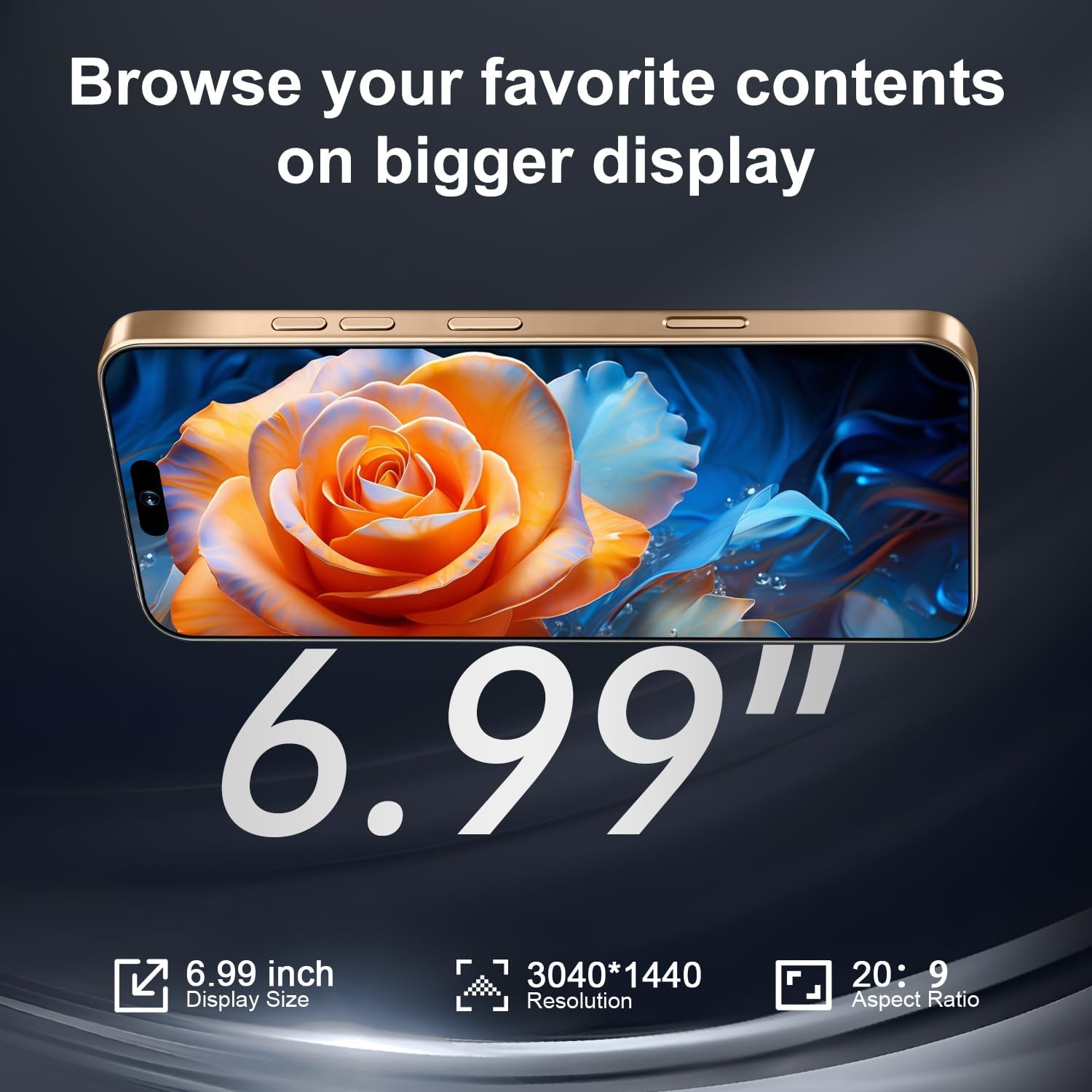 16PM 5G Unlocked Smartphone,12GB+512GB 7000mAh Fully Cell Phone for Android 14, 6.99" HD Screen Unlocked Cell Phone, 68MP+108MP Dual Camera/Dual SIM/Fingerprint (Gold)