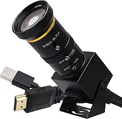 SVPRO Webcam de streaming 4K com lente de zoom de 5-50 mm, USB e HDMI Dual Ouput, câmera de foco manual com zoom óptico de 10X, câmera de segurança industrial H.264 com visão computadorizada para PC