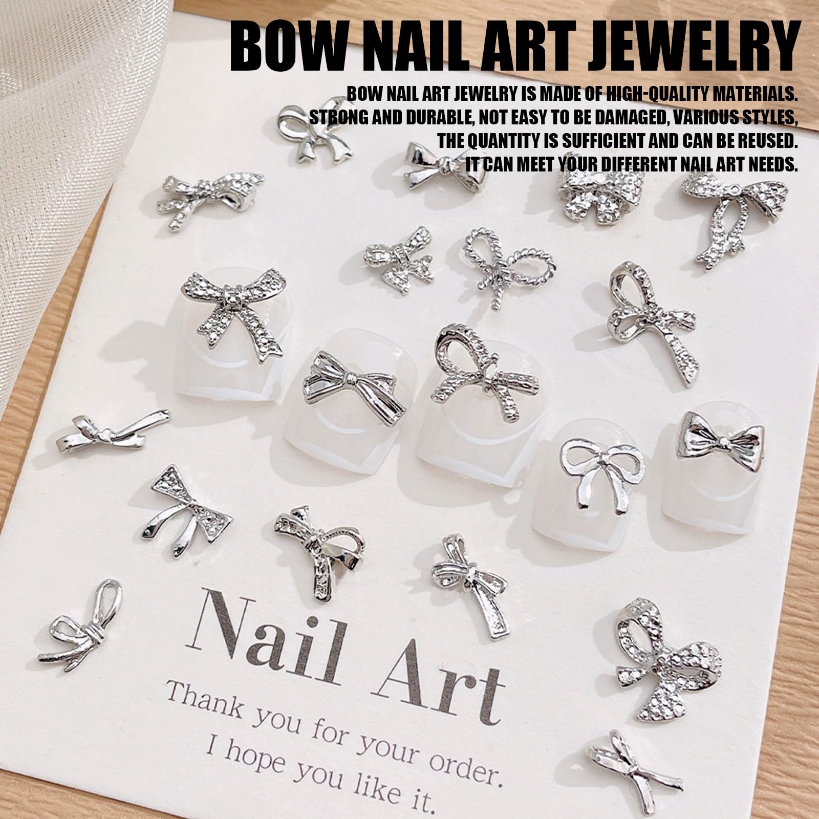 OTKARXUS Bow Nail Charms,100PCS Silver Metal Nail Art Bows,Bowknot Bow Tie Nail Gems Alloy Nail Art Decorations Supplies for Women Girls Manicure Design DIY Crafts (E Gold & Silver) - Image 3