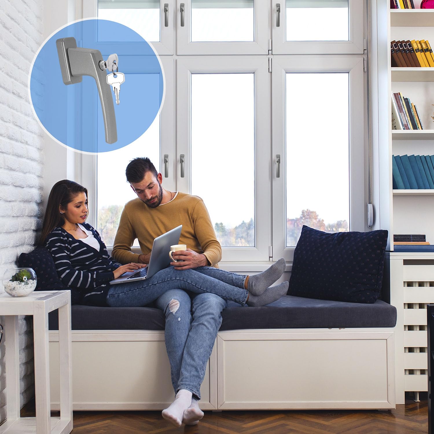 Stahlia Zamykane uchwyty okienne, ergonomiczne, aluminiowe, 10 sztuk, srebrne uchwyty okienne, do drzwi tarasowych, uchwyt do drzwi balkonowych, ochrona przed włamaniem, klamka do drzwi tarasowych