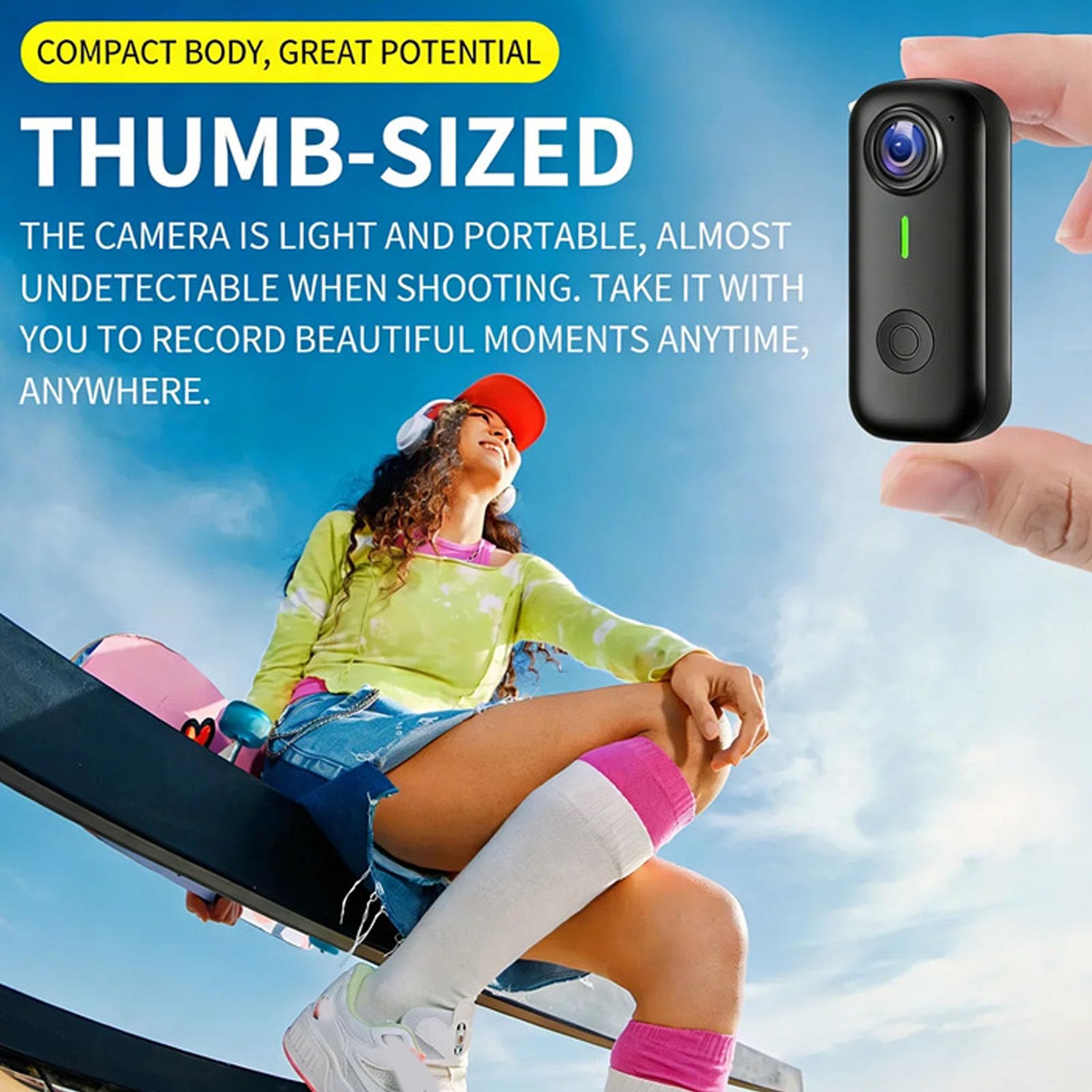 Action Camera Sospesa, Camma Indossabile per Torace e Corpo | Mini Action Camera WiFi 1080P, Adatta per Sicurezza, Lavoro, Sport All'aria Aperta, Viaggi e Altri Scenari, Cordino Magnetico