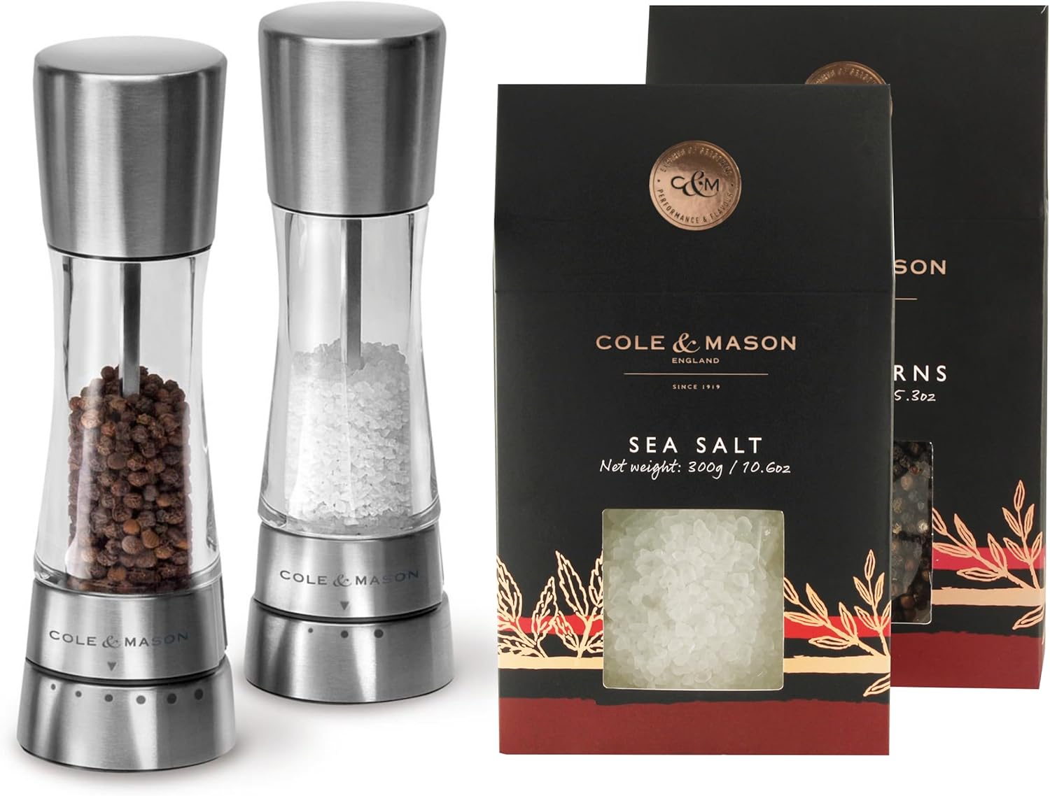 Amazon.com: Cole & Mason Derwent Salt & Pepper Mill Grinder Set - Salt
