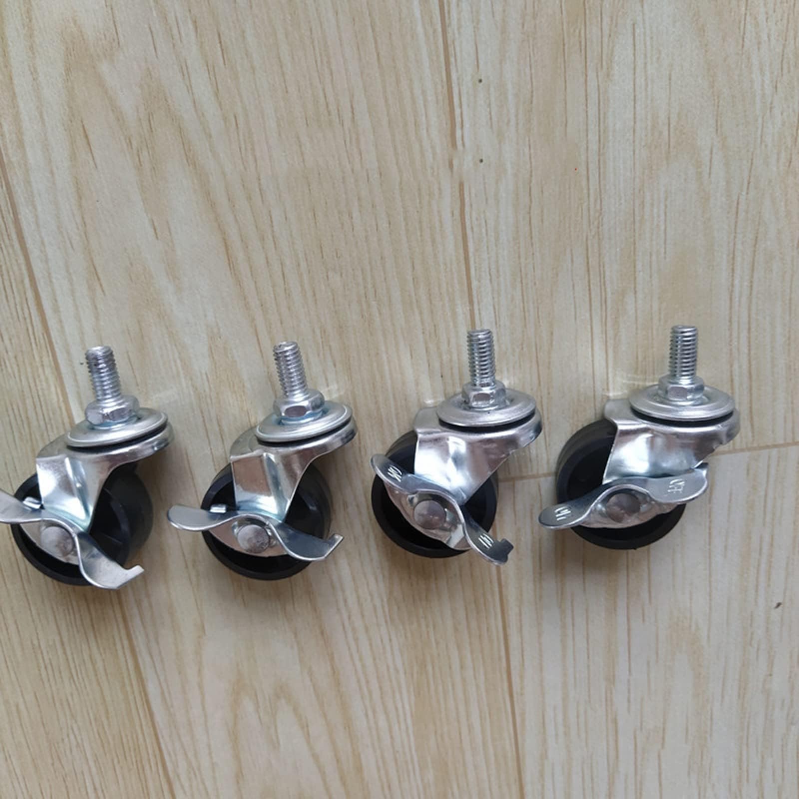 ZGUOUZANTYE Set Of 4 Swivel Universal Casters With Threaded Stem M8 X 15mm Furniture Transport Wheels 50kg Load For Trolleys Replacement(4 Braked)