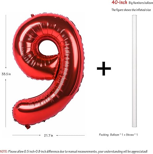 Miniatura 2 de Globos de helio grandes hechos de hoja de aluminio y mylar con números grandes del 0 a 9, de 40", color rojo, para la decoración de fiestas de