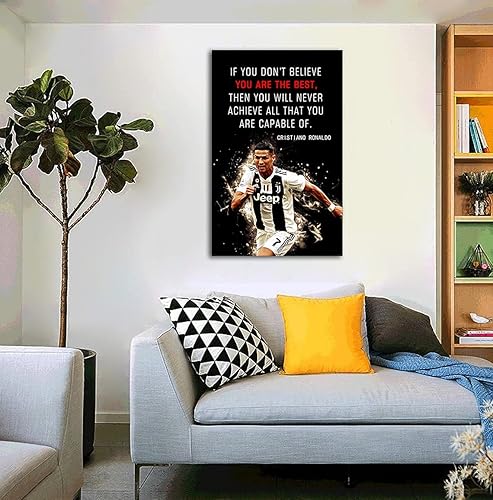 Miniatura 4 de AMART SUN Decoración de deportes de fútbol  Póster con cita de superestrella, lienzo inspirador, arte de pared, arte motivacional, decoración