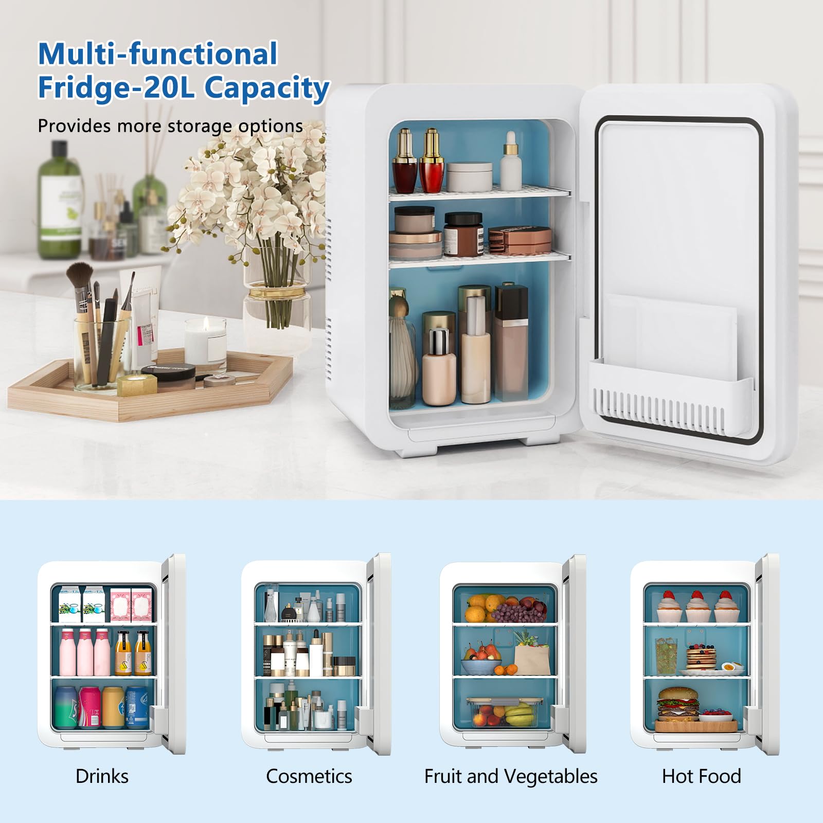 ARTETHYS Mini Fridge for Bedrooms 20L Small Car Fridge Mini Refrigerator with System Cooler and Warmer for Home Office, 220V AC/12V DC, Black — view 5