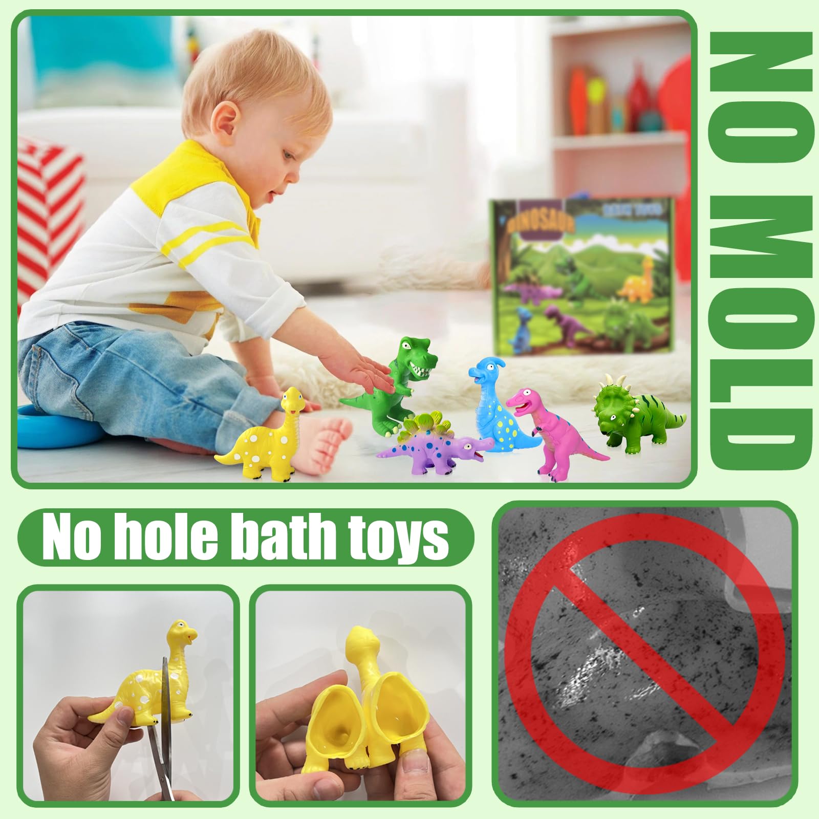 DUOROUBAO Dinosaur Bath Toys for Kids Ages 1-3 Mold Free Bath Toys for Kids -8 Pack Dinosaurs for Toddlers 1-3 Baby Birthday Present