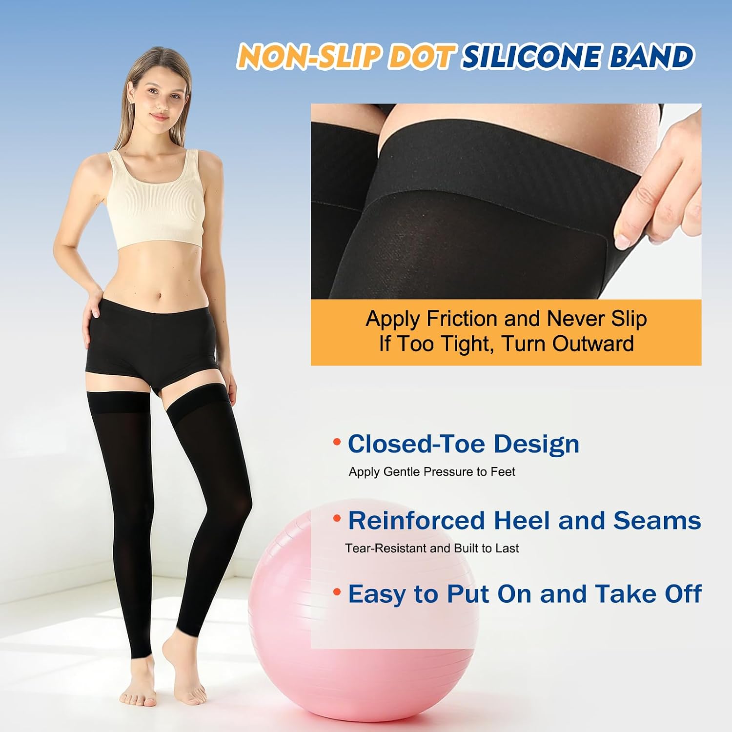 Thigh High Medical Compression Stockings For Women & Men,15-20 mmHg Thigh High Compression Socks,Firm Graduated Support Hose with Silicone Dot Band-Ideal For Athletic,Flight,Travel Use
