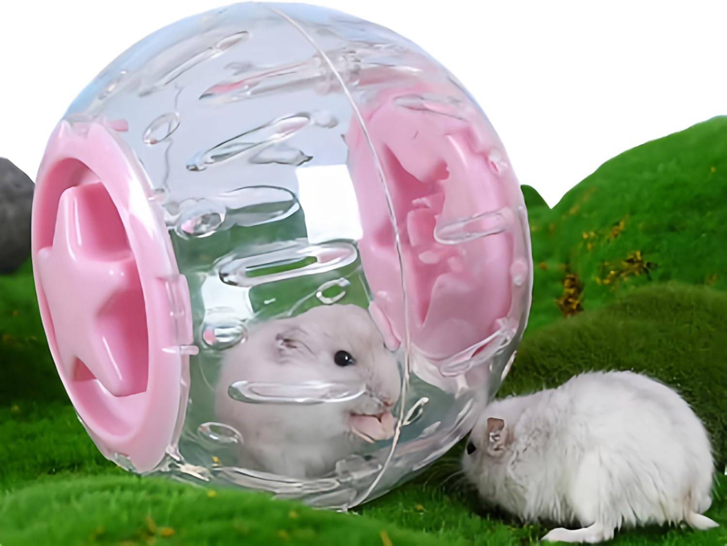 Ventilated Hamster Exercise Ball 17cm with Travel Strap – Transparent Running Wheel for Hamsters, Guinea Pigs, Mice & Small Pets | Escape-Proof Design, Lightweight & Durable (Pink)