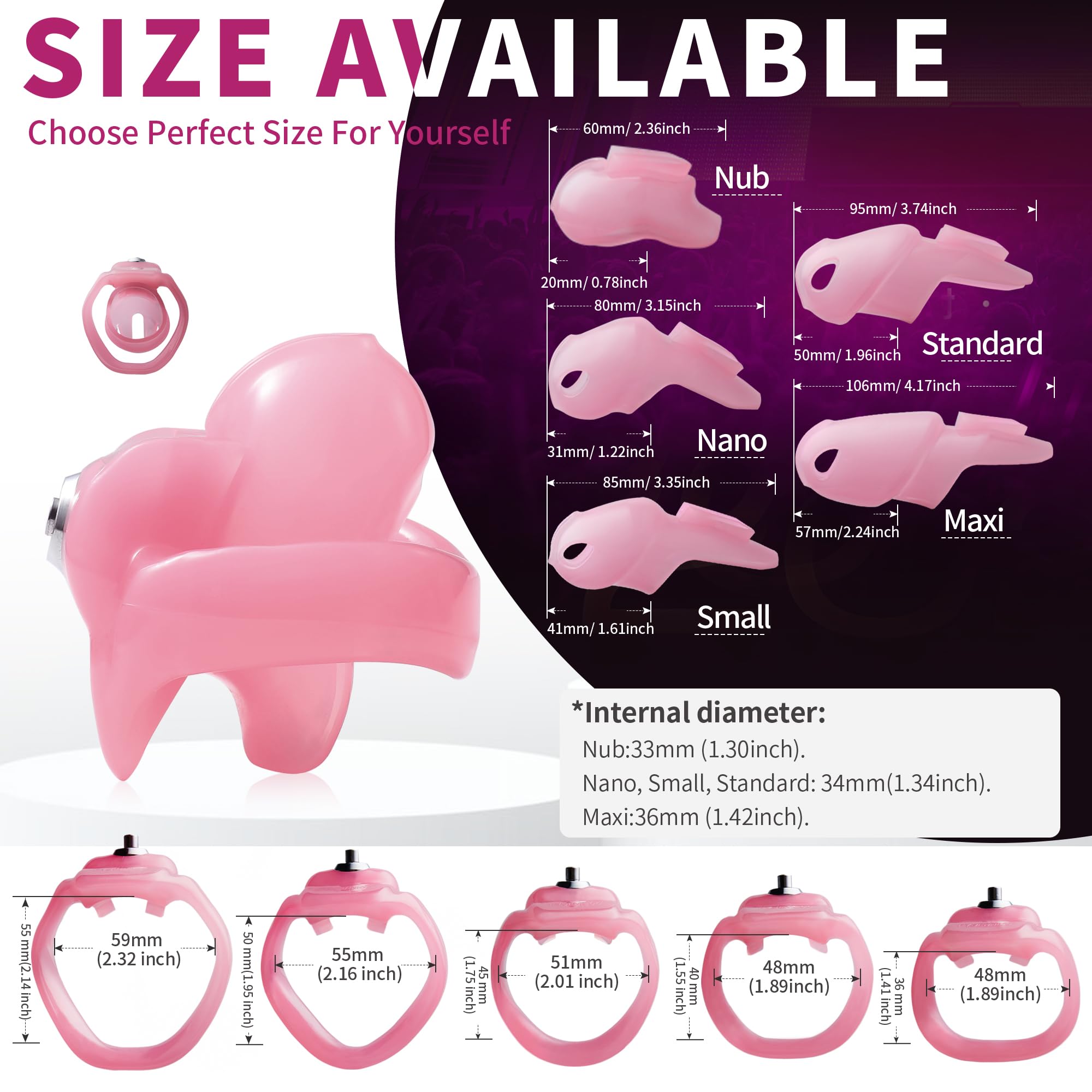 FYJENNICC HT-V5 Male Chastity Cage - Lightweight Resin Male Chastity Cage with Click&Lock Key | Ergonomic Design| Bondage Gear &Adult Sex Toy for Men – Includes 5 Ring Sizes (Black, Standard)