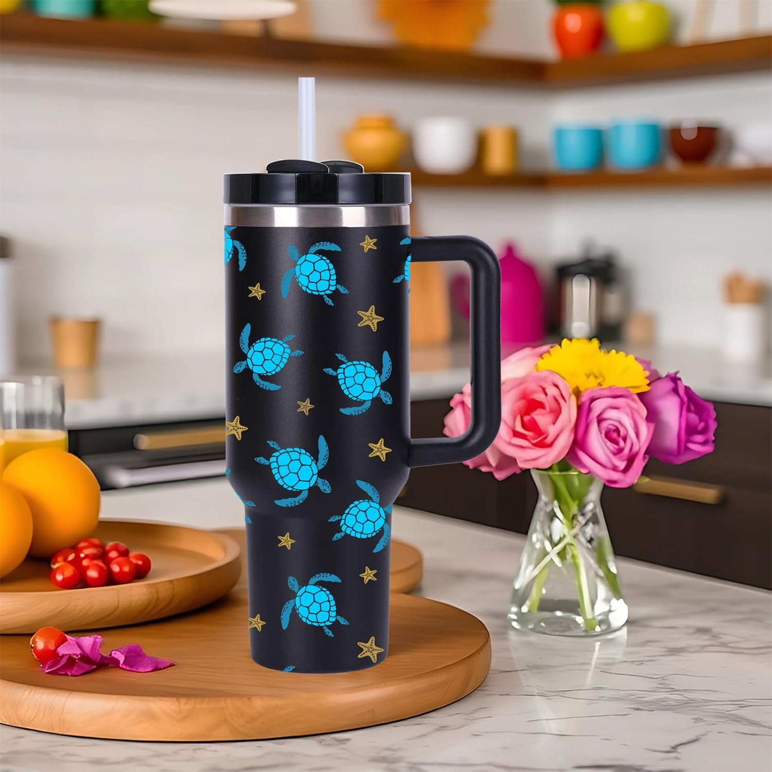 momocici 40oz Sea Turtle Tumbler with Handle Gifts for Women.Sea Turtle Lover Cups Tumbler Gifts for Women.40 oz Birthday Christmas Sea Turtle Cup Tumblers for sea turtle lover. - Image 4