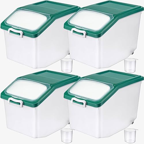 4 recipientes de almacenamiento de arroz con 4 tazas medidoras de arroz de 22 libras22.0 lbs, apilables, contenedores de harina de plástico con