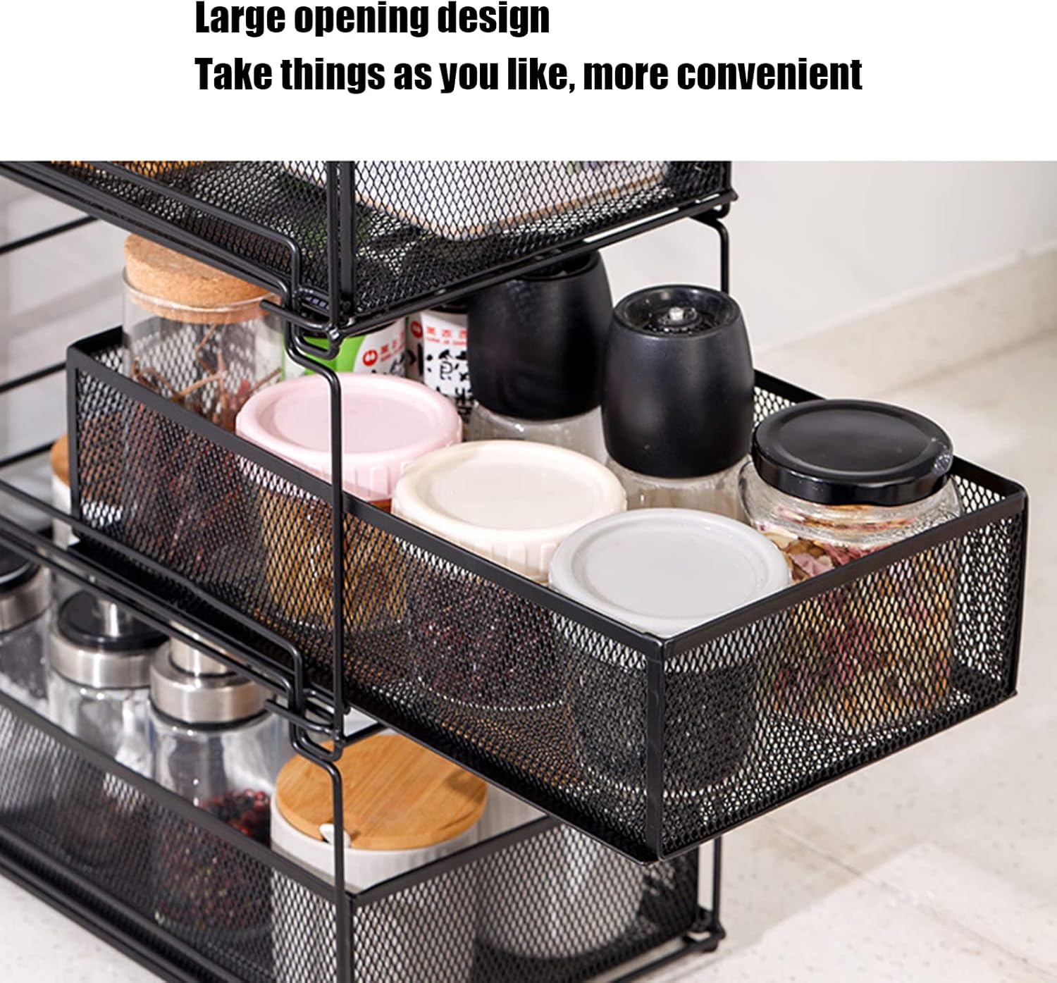 Pull-Out Storage Organization, Multifunctional Countertop Under Sink Organization, Kitchen Bathroom Storage Shelf Stackable(Size:3 Layers,Color:Black) (Black 1 Layer Low)