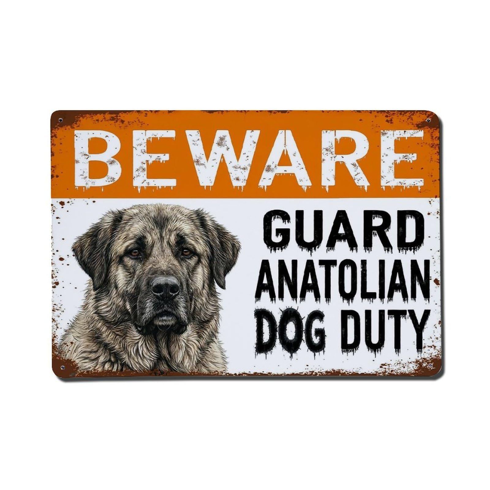 Vintage Funny Anatolian Guard Beware of Dog Cabin Metal Tin Sign Plaque Wall Decor for Cafe, Club Bar, Office, Garden Metal Poster 8x12Inch