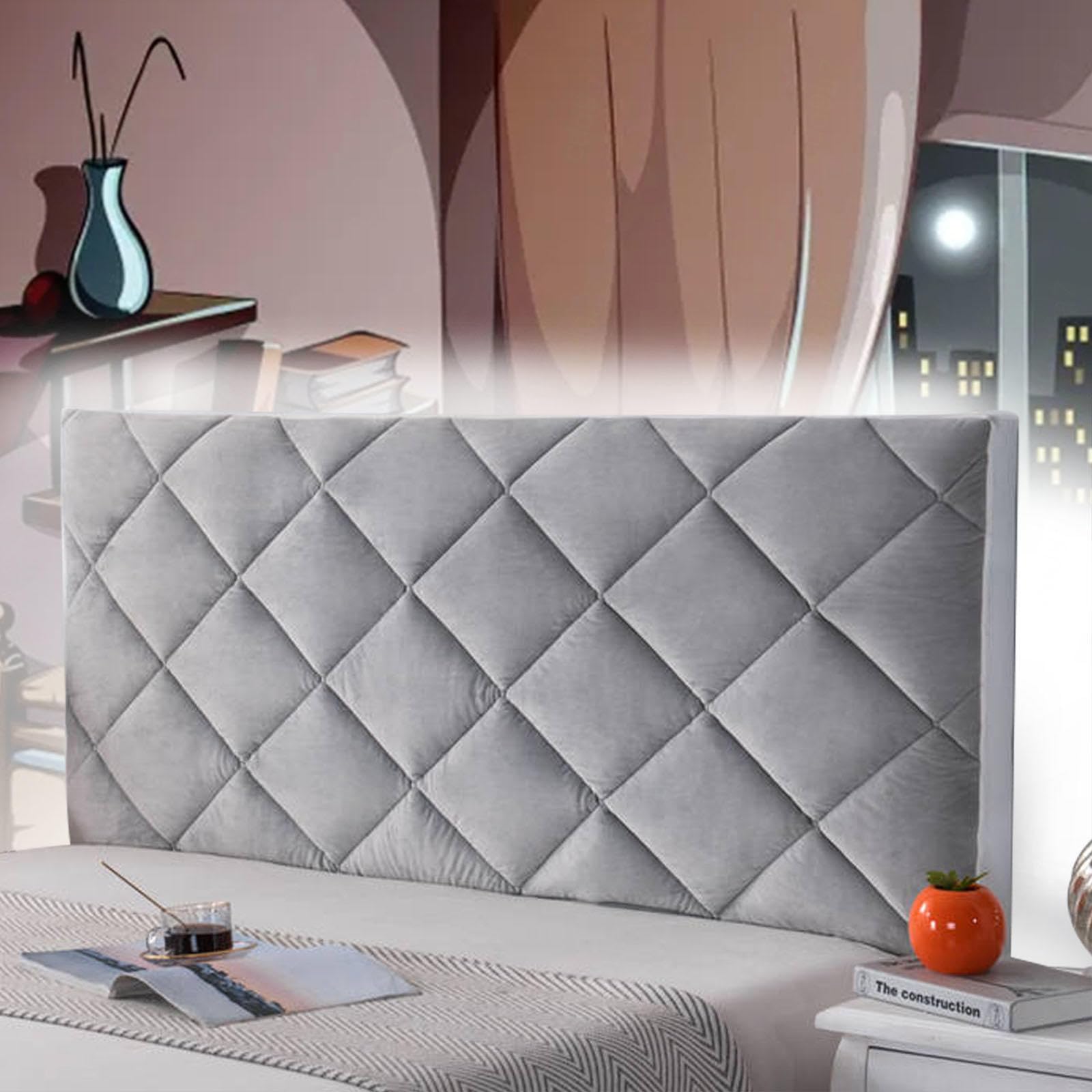 Funda elástica de terciopelo para cabecero de cama doble, color gris, 160 cm, protector de respaldo suave y elegante para cabeceros de cama