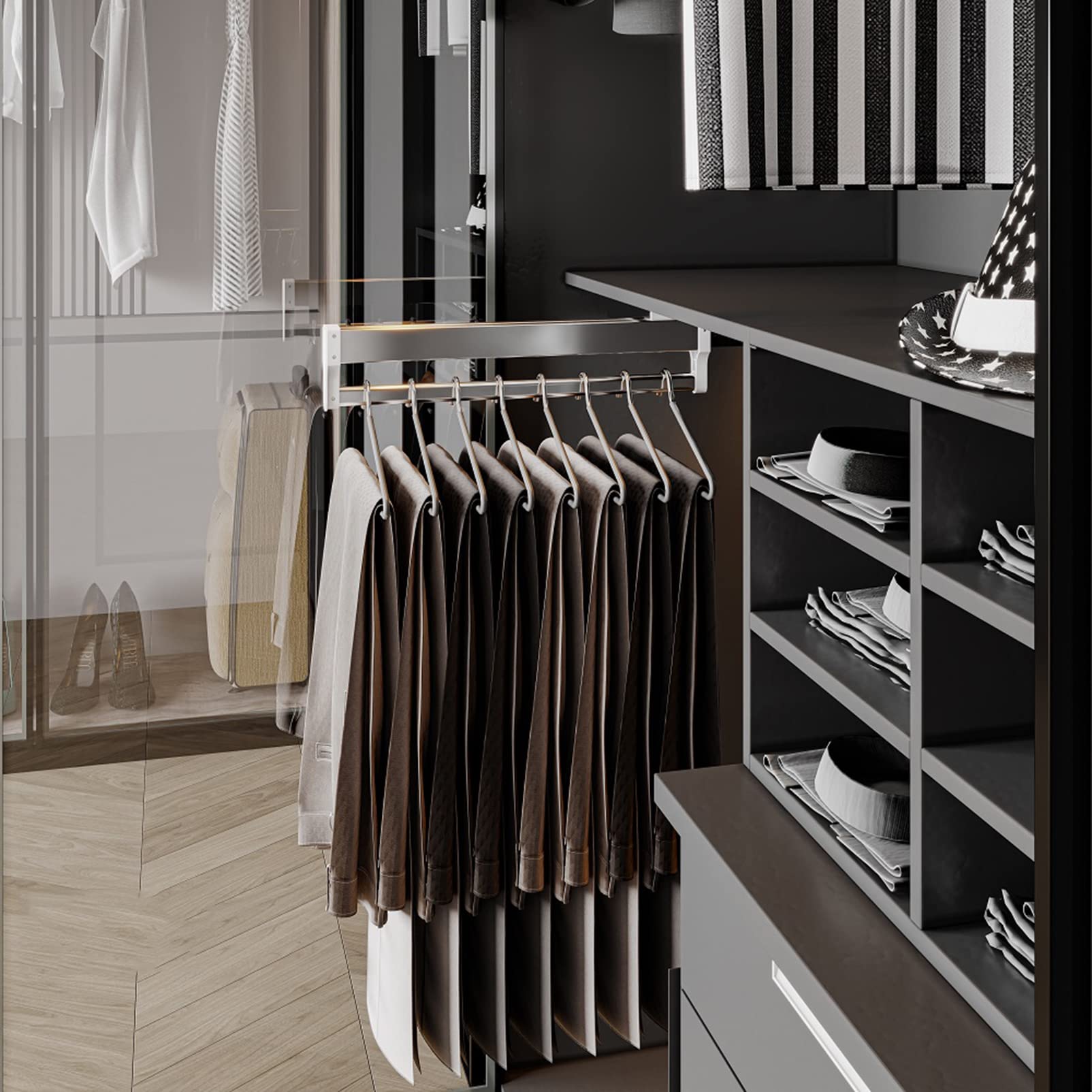 Tringle À Vêtements Extensible 35-80cm Pour Placard - Rail Coulissant Robuste Avec 2 Rails