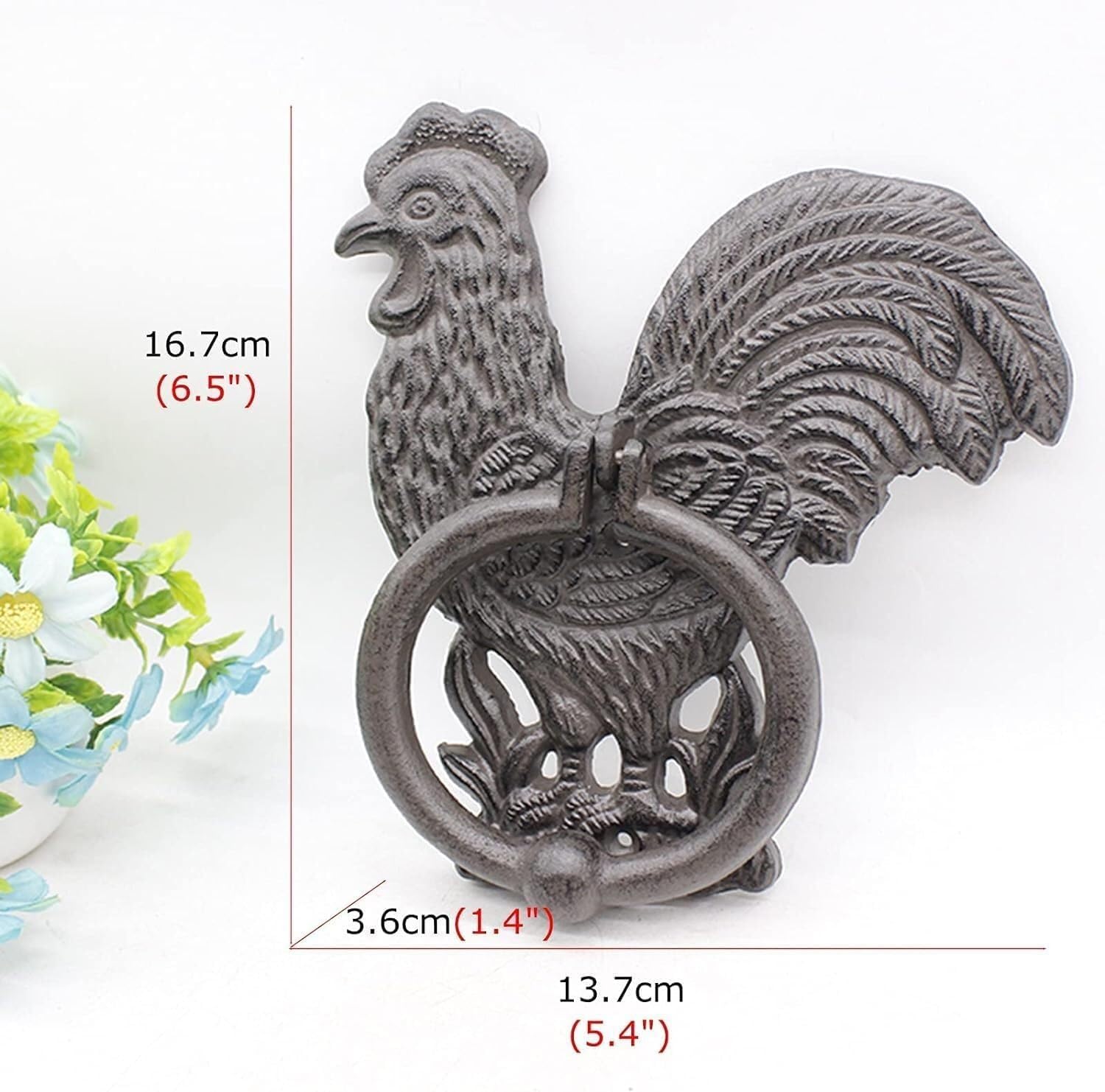 TIST Iron Door Knocker Retro Farmhouse Rooster Door Knock Rustic Cast Iron Door Handle for Home Garden Barn Ring Knocker Surface-Mounted Installation