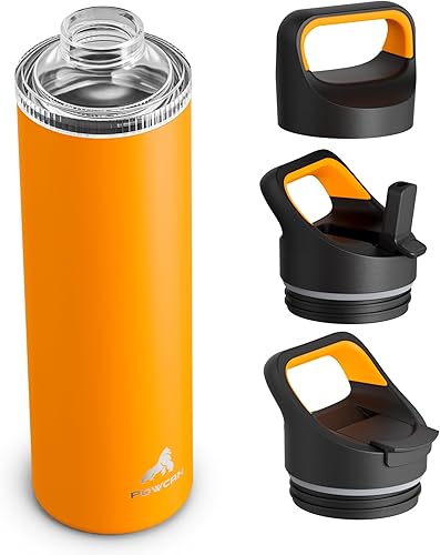 Miniatura 9 de Botella de agua aislada de 40 onzas para pesca: 3 tapas, a prueba de fugas, mantiene el hielo 24H y caliente 12H, de doble pared, gran botella de