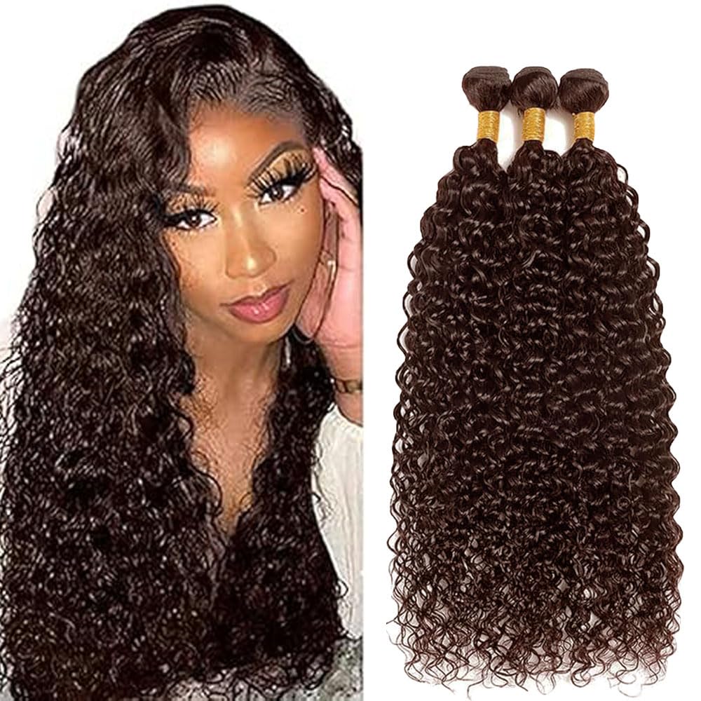 Dark Brown Bundles Human Hair Curly Wave 22 24 26 Inch Chocolate Brown Bundle Color 4# Extension 3 Bundles 50g Per Bundle 150g Total Unprocessed Virgin Hair Double Weft
