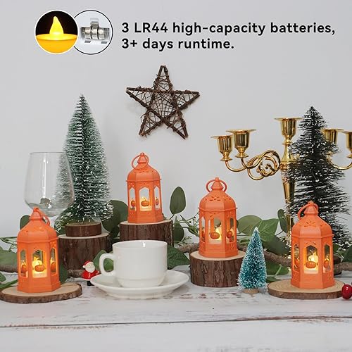 Miniatura 6 de LLQ Paquete de 8 Mini Linternas con Patrón de Calabaza  Decoración Naranja de Otoño para Acción de Gracias  Pequeñas Linternas Decorativas Colgantes