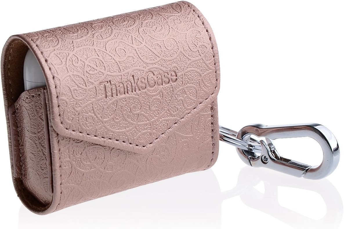 Thanksacase Embossed Pattern PU Leather Case 2 in 1 Combo Magnet Closure Cover for Apple AirPods and Airpods Strap.(Rose Gold)