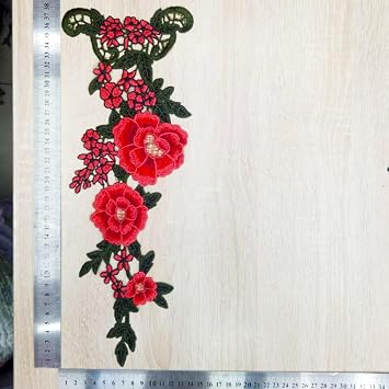 Embroidered Patches,2Pcs 39x16cm Embroidered Lace Patch Jeans Patch Flower Accessories Watermelon Red
