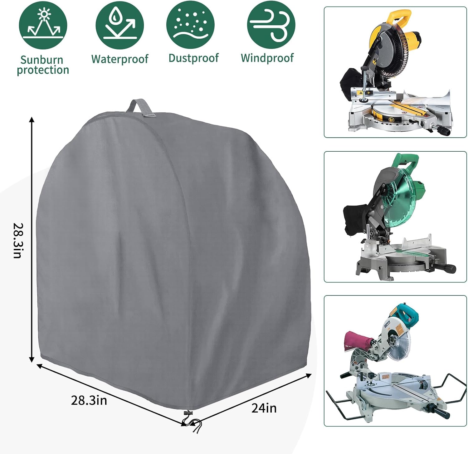 Miter Saw Cover,Waterproof & Dustproof Portable Table Saw Cover for Most Miter Planers,28.3''L x 24''W x 28.3''H-Gray