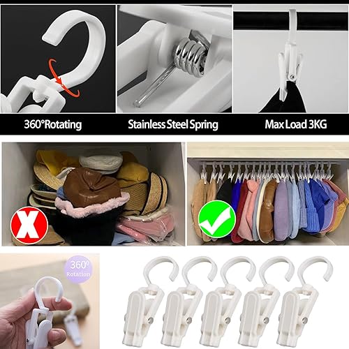 Miniatura 7 de AKOAK 10 piezas de clip de plástico blanco para sombreros, clip de lavandería multifunción giratorio para cortinas para colgar bufandas para el