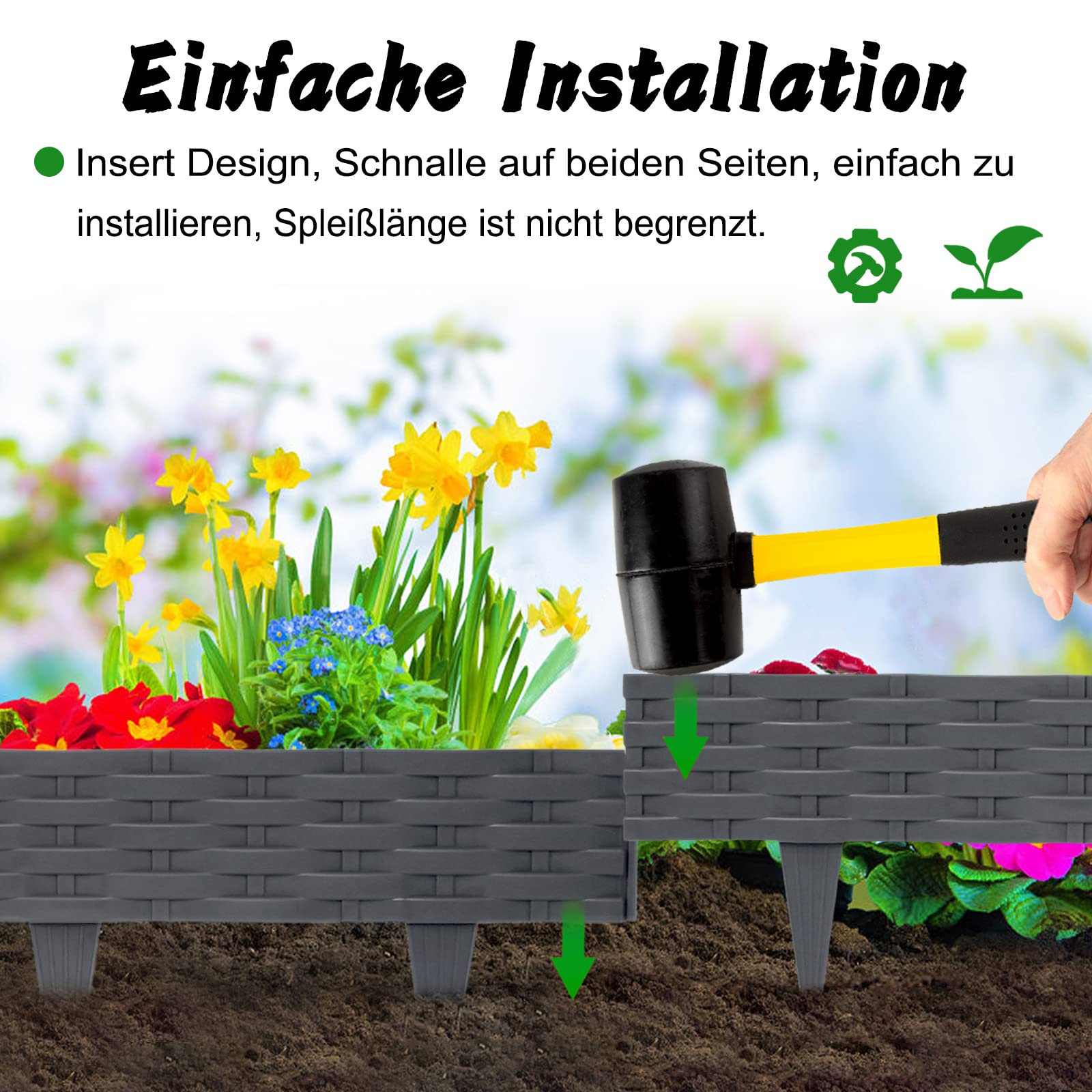 Bordo Per Prato Flessibile 20 M - Plastica PE, Altezza 5 Cm, Con 100 Ancoraggi | Per Aiuole E Giardini - Foto 7