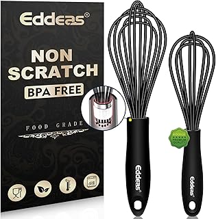Mini Silicone Whisk, Small Silicone Whisk 7+9in, BPA free Non Scratch Coated Protect your Ceramic Pots and Pan.Perfect for Whisking, Beating, Mixing.Black