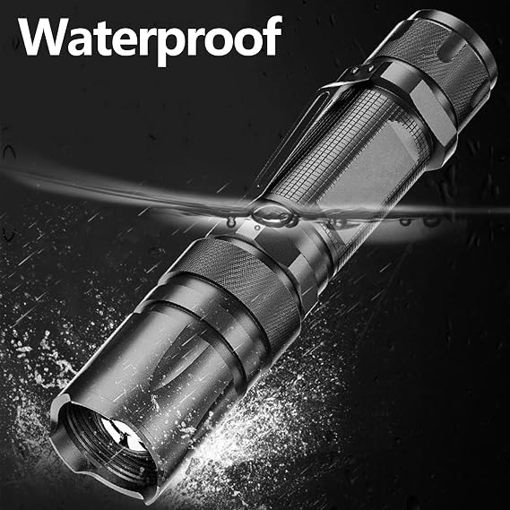 Pocketman RGBW LED Handheld Flashlight 4 in 1 White Red Green Blue Light with 5 Lighting Modes Zoomable Small Torch with Cilp Rechargeable Flash Light Daily Lighting for Outdoor