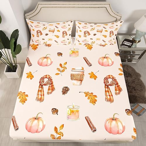 Miniatura 10 de Erosebridal Sábana bajera ajustable de otoño de Acción de Gracias, diseño de calabaza, girasol, otoño, tamaño individual, rústico, a cuadros, juego