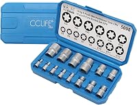 CCLIFE 14 Részes Torx Dugókulcs Készlet E Profil Külső Torx E4-E24 1/4 3/8 1/2 Hüvelyes Szerszám Krómozott 1