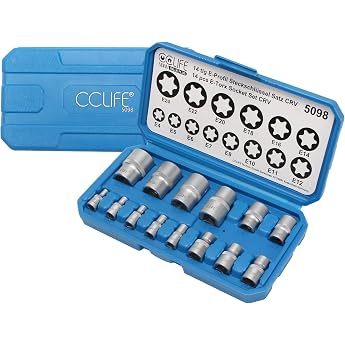 CCLIFE External Torx E-Profile Socket Set 14-Piece E4-E24 1/4 3/8 1/2 Inch | Torx nut set, E-profile, outer Torx inserts, soc