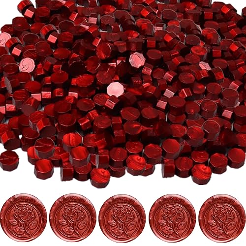 720 cuentas de sellado de cera, cuentas de cera de sellado rojo vino, cuentas de sello de cera octágono para sellos de cera, tarjetas, invitaciones