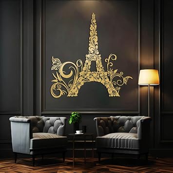 YDONVTI Eiffel Tower with Flowers Metal Wall Art, Eiffel Tower Metal Wall Art, Flower Wall Decor, Contemporary Wall Hanging, Paris Themed Decor for Bedroom, Living Room Gold, 28"x23"/70x58cm