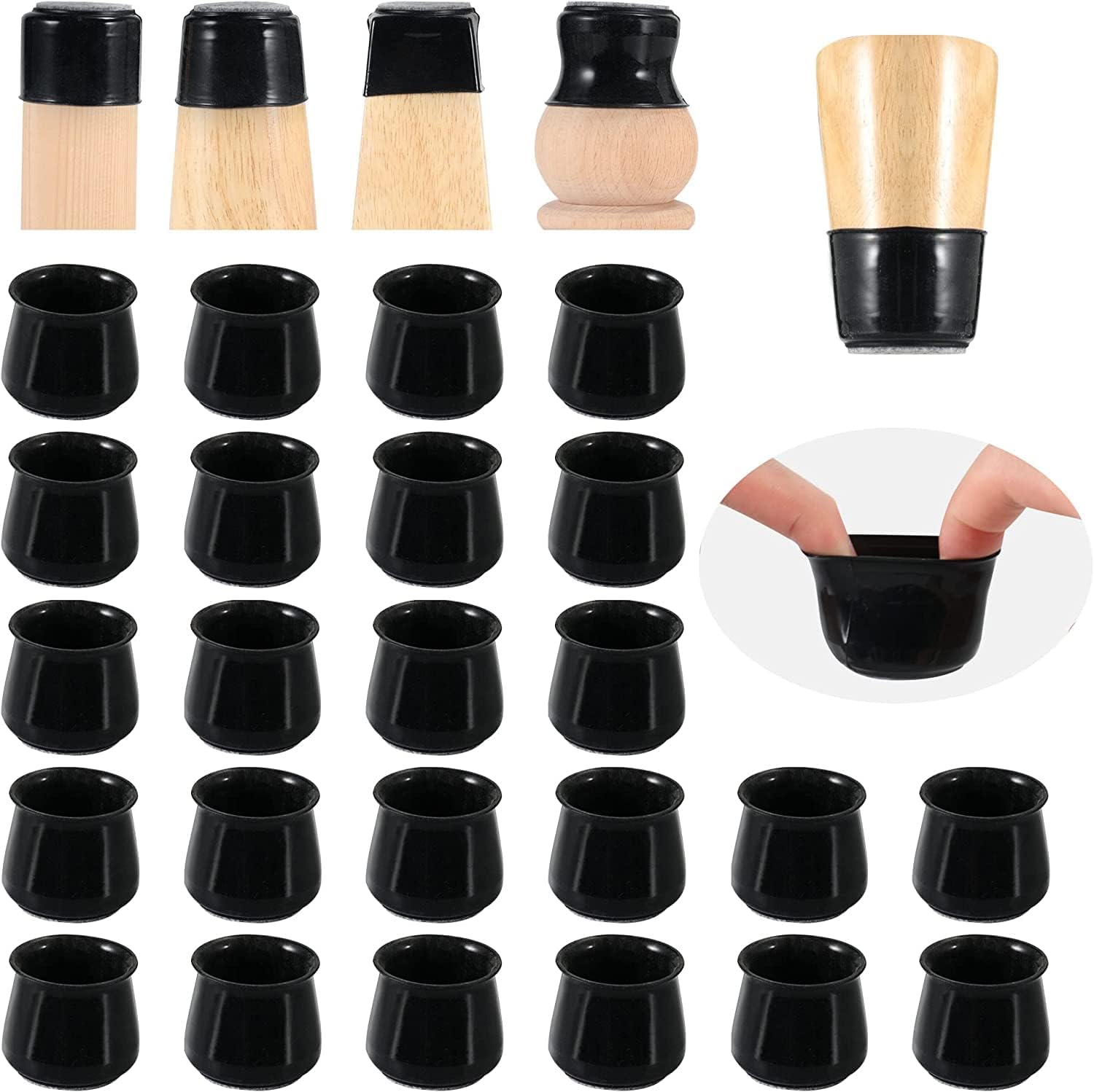 Upgraded 24 PCS Chair Leg Caps with Felt Bottom|Round&Square Silicone Chair Leg Covers for Mute Furniture Moving|Elastic Furniture Protection Cover to Prevent Scratches. (Medium-Black, 24)